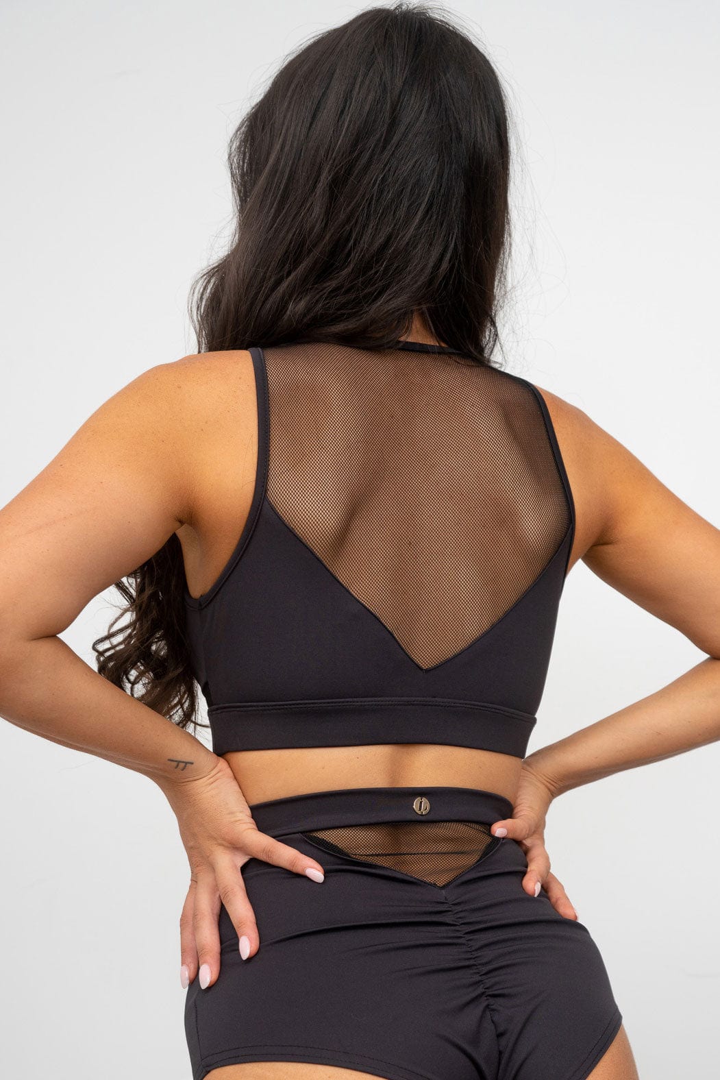 Addison Top - Mesh Cut Out High Neck Top Recycled Black - Image 3