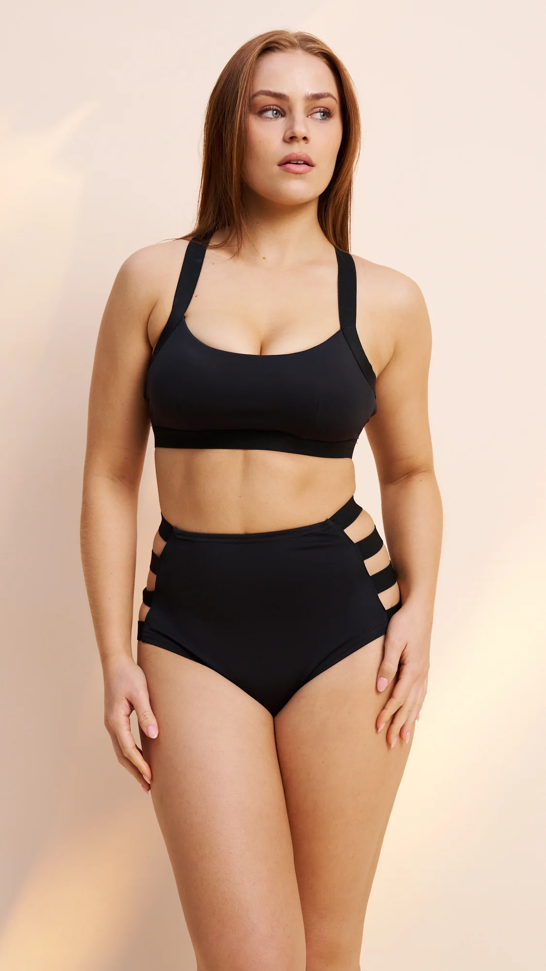 Clover Side Strap High Waist Bottoms Black - Image 6