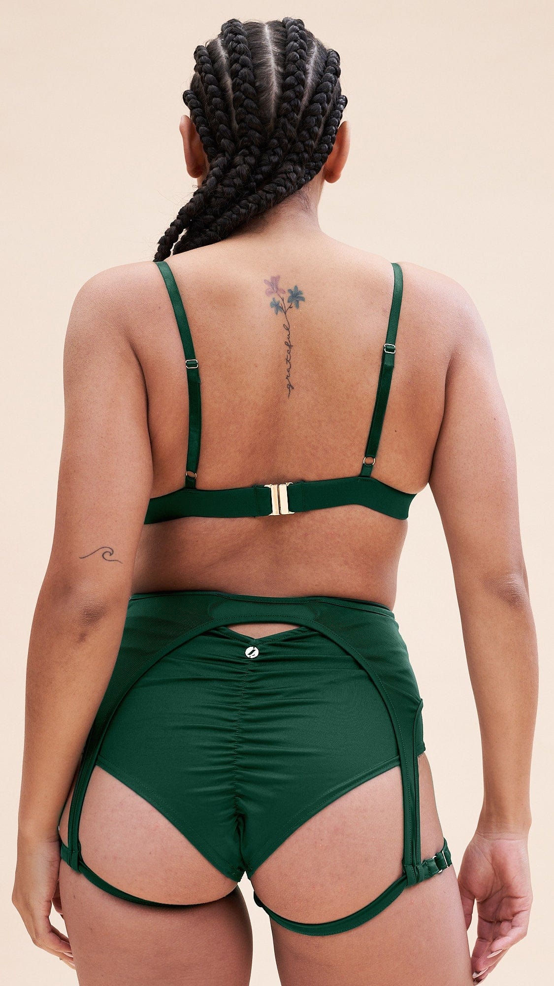 Cora High Waist - Mesh Cut Out Garter High Waist Bottom Recycled Moss Green - Image 6