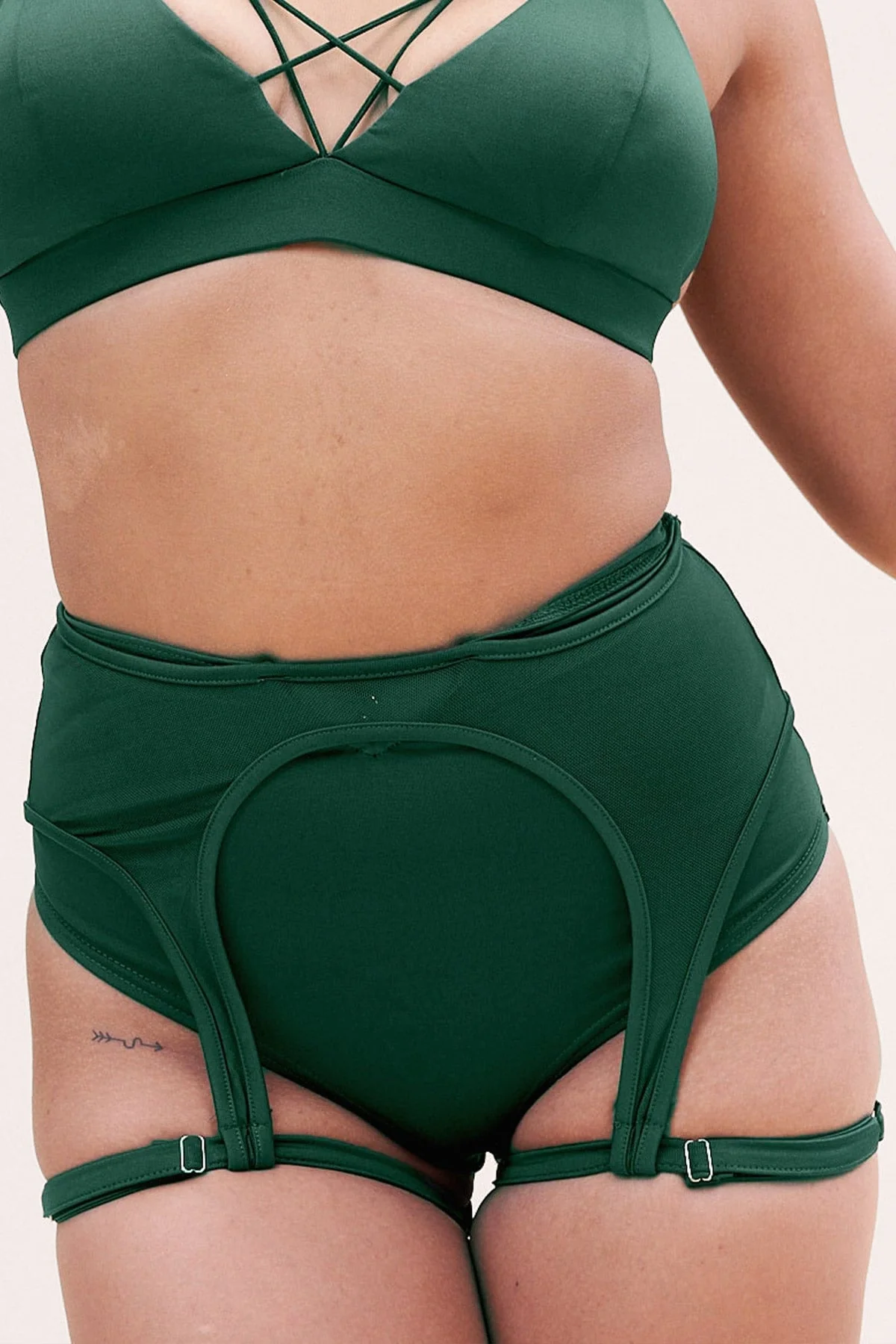 Cora High Waist - Mesh Cut Out Garter High Waist Bottom Recycled Moss Green - Image 8