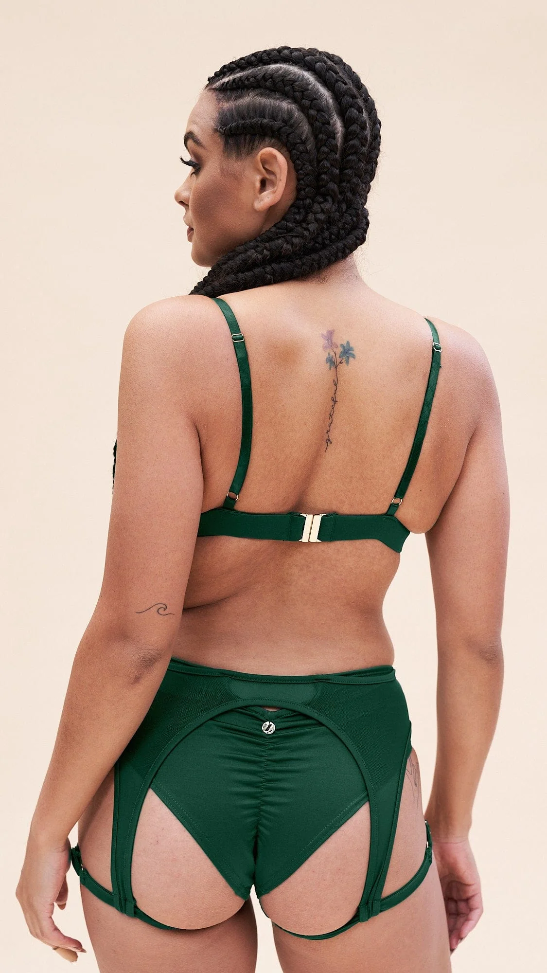 Cora Low Waist  - Mesh Cut Out Garter Low Waist Bottom Recycled Moss Green - Image 3