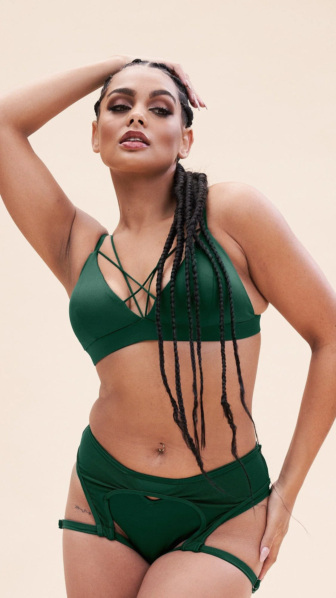 Cora Low Waist  - Mesh Cut Out Garter Low Waist Bottom Recycled Moss Green - Image 5