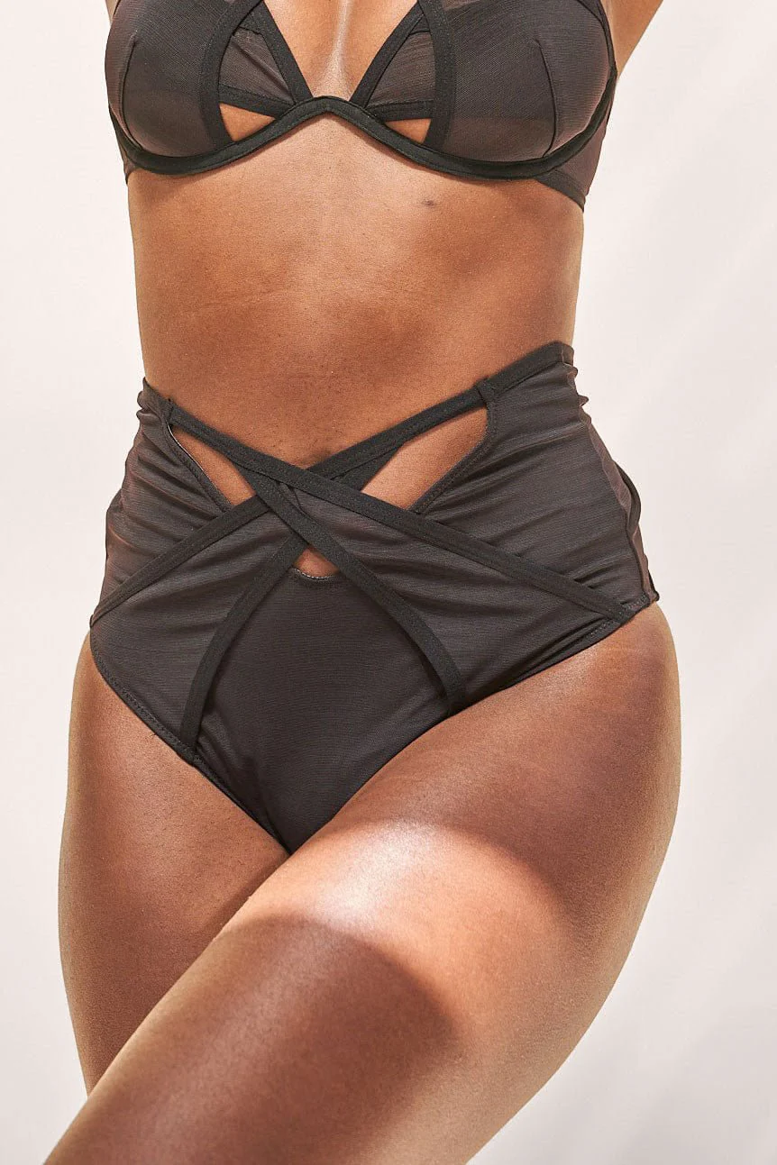 Emily High Waist Bottom - Mesh Cut Out Brief Recycled Black - Image 4