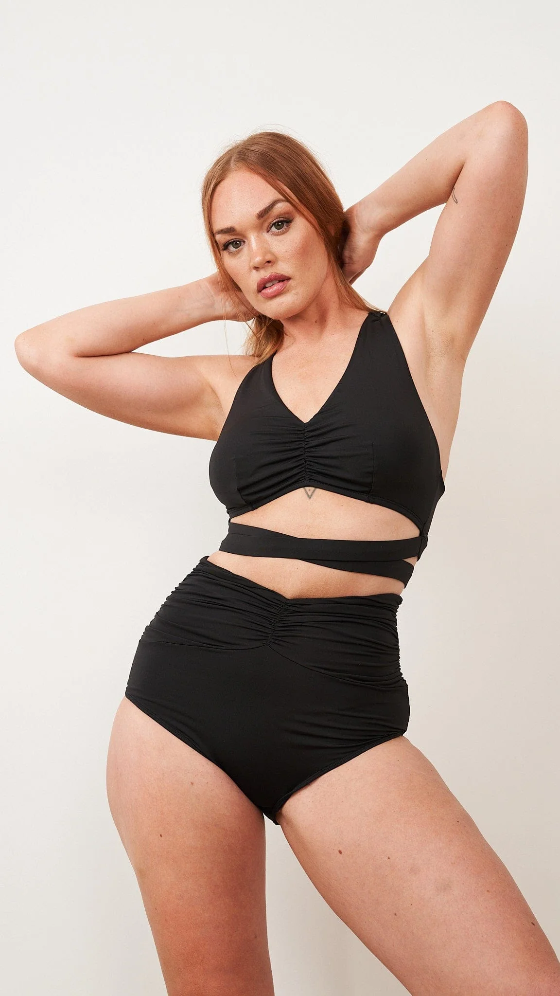 Kaia Top - Gathered V Neck Racerback Wrap Top Recycled Black - Image 3