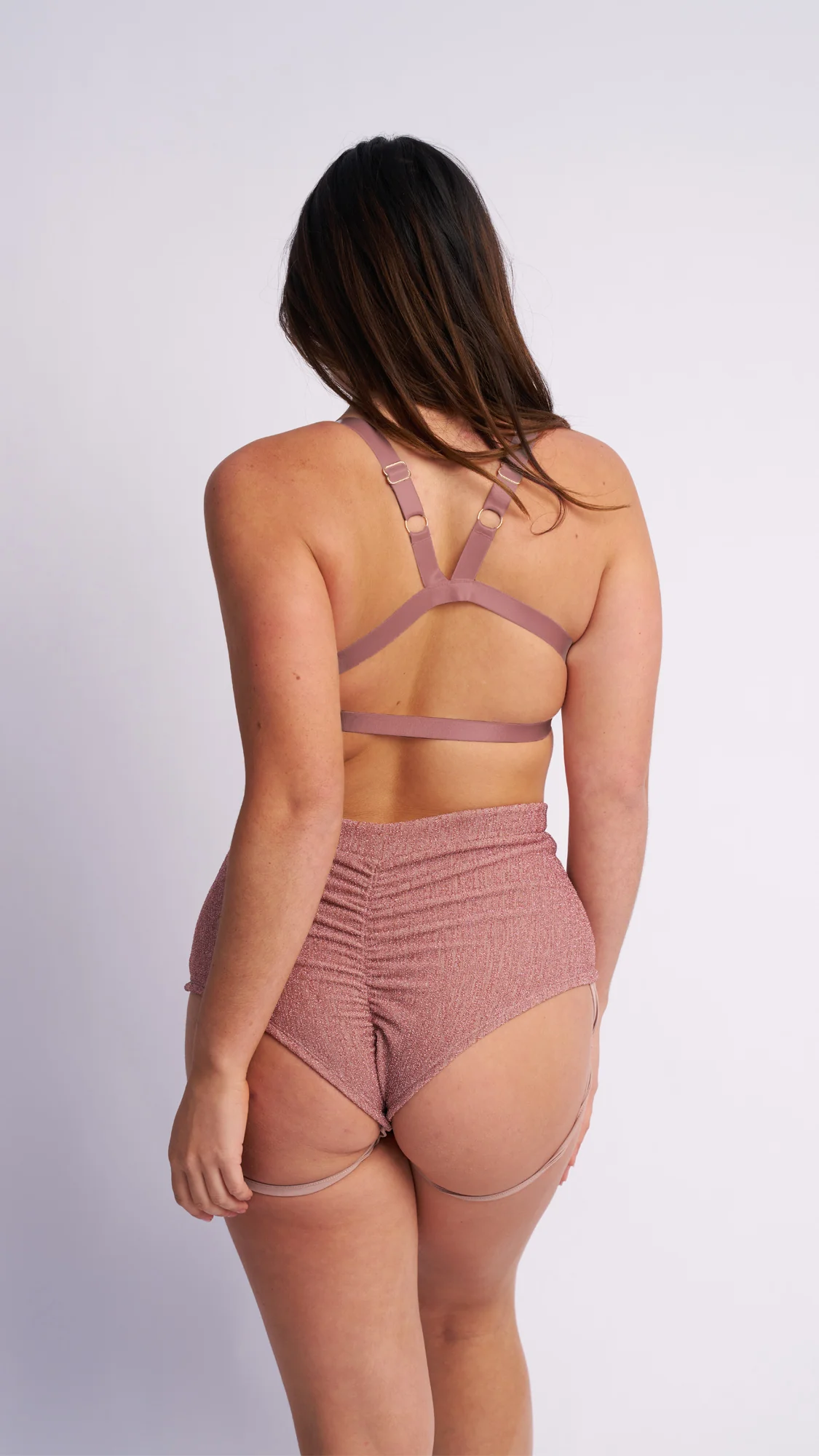 Lure You High Waist Garter Shorts Rose Gold Shimmer - Image 4