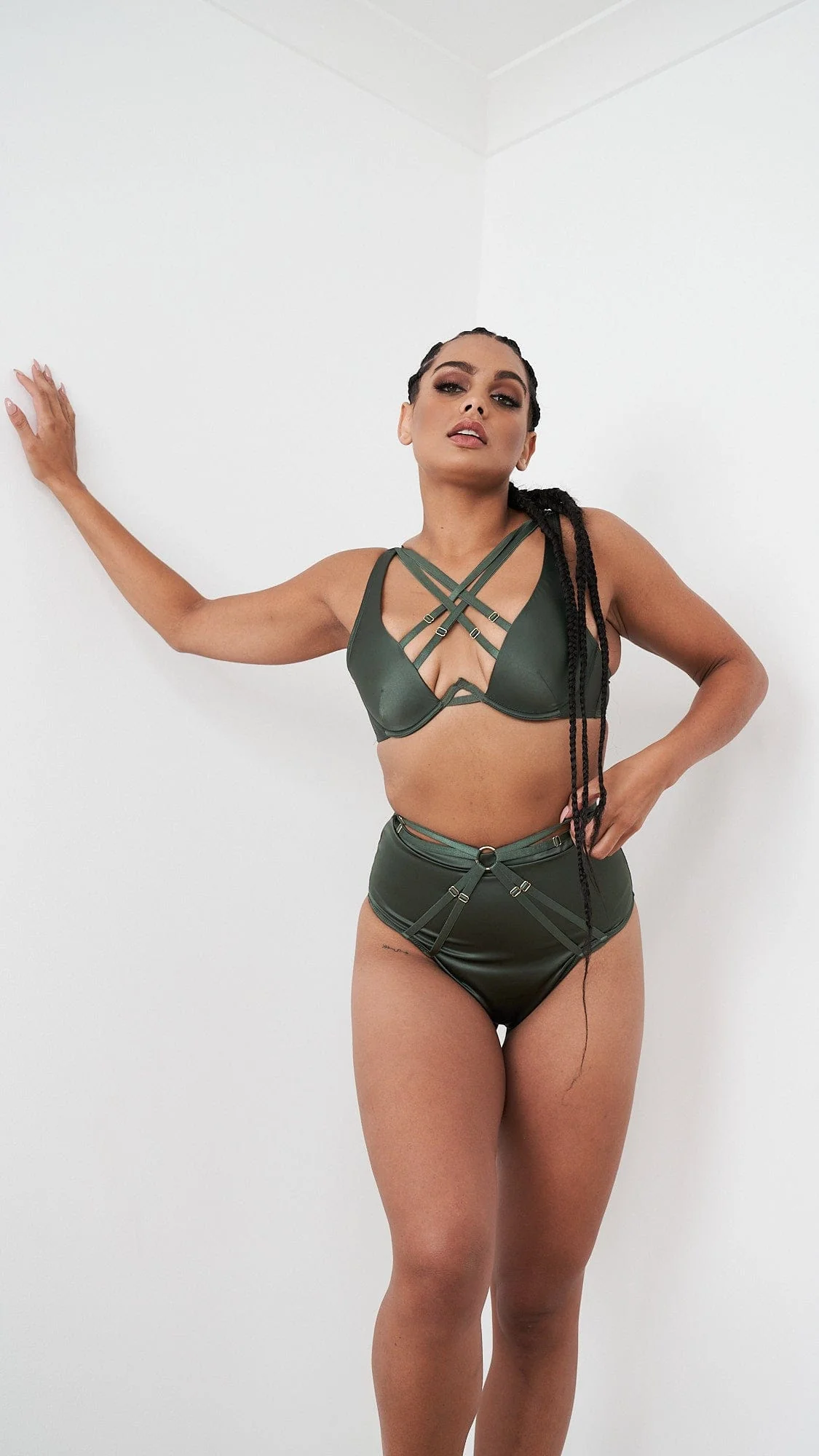 Rosie Bottom - Strappy Satin High Waist Bottom Forest Green - Image 4