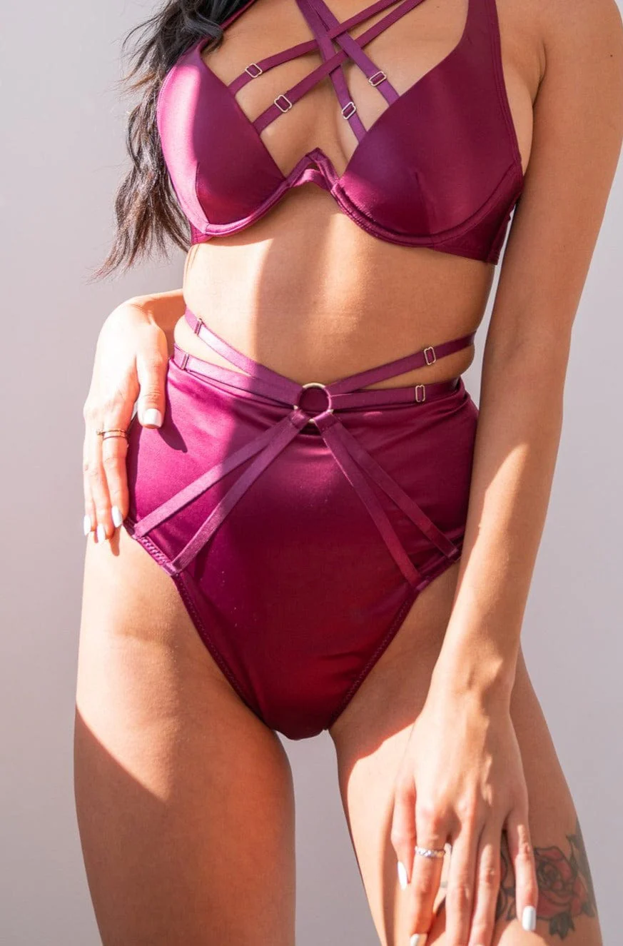 Rosie Bottom - Strappy Satin High Waist Bottom Magenta - Image 7