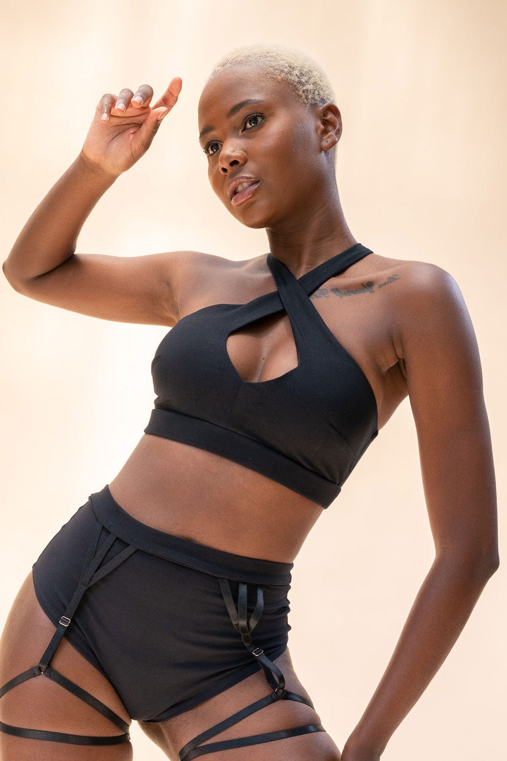 Roxy Top - Cross Over Cut Out Halter Top Black - Image 4