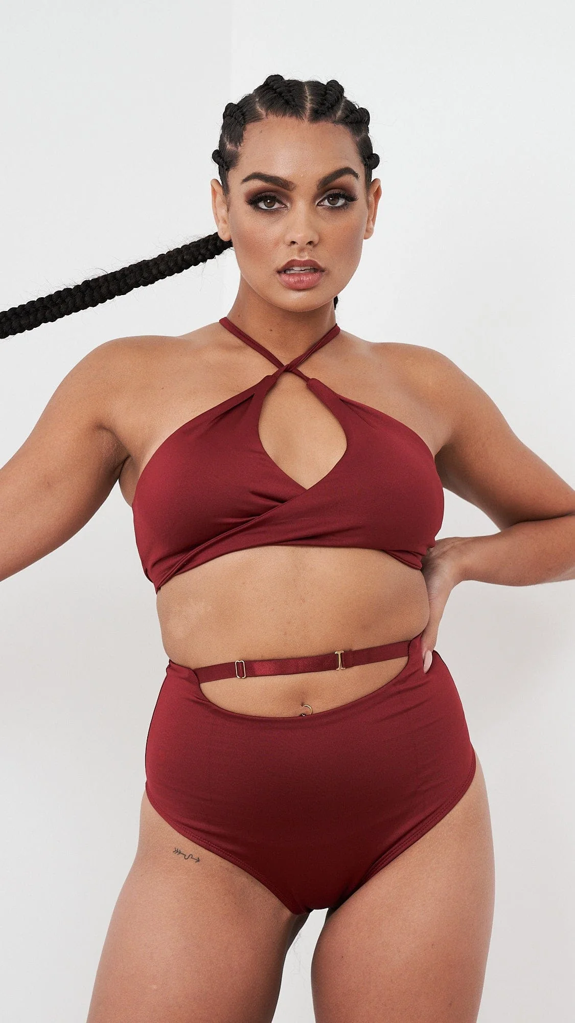 Sage Top - Cut Out Twist Halter Top Recycled Burgundy - Image 4