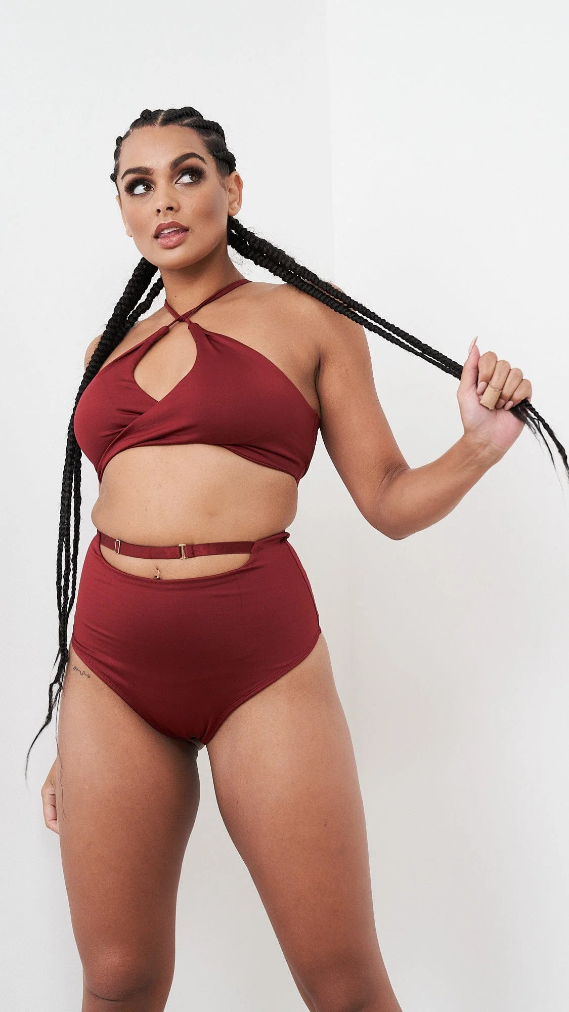 Sage Top - Cut Out Twist Halter Top Recycled Burgundy - Image 5