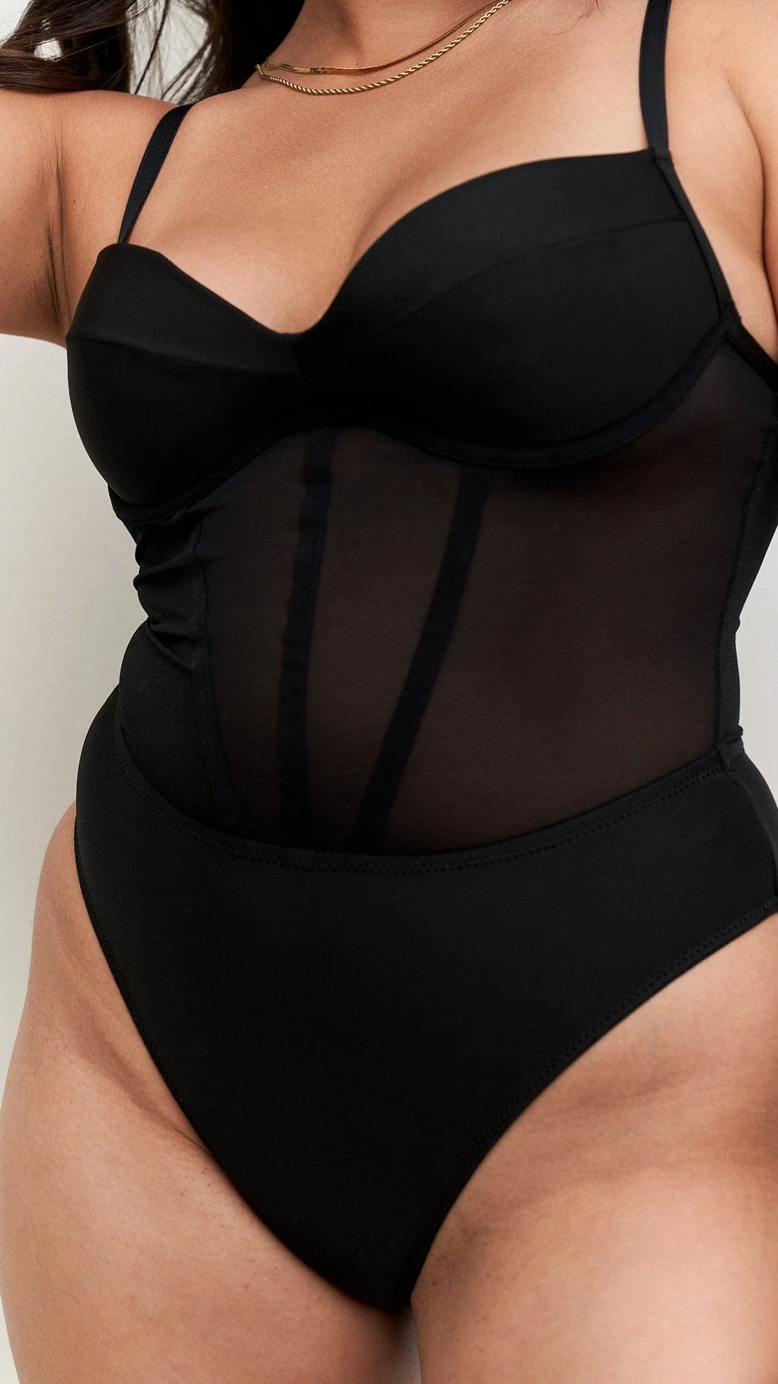 Valentina Bodysuit - Mesh Panel Bodysuit Recycled Black - Image 4