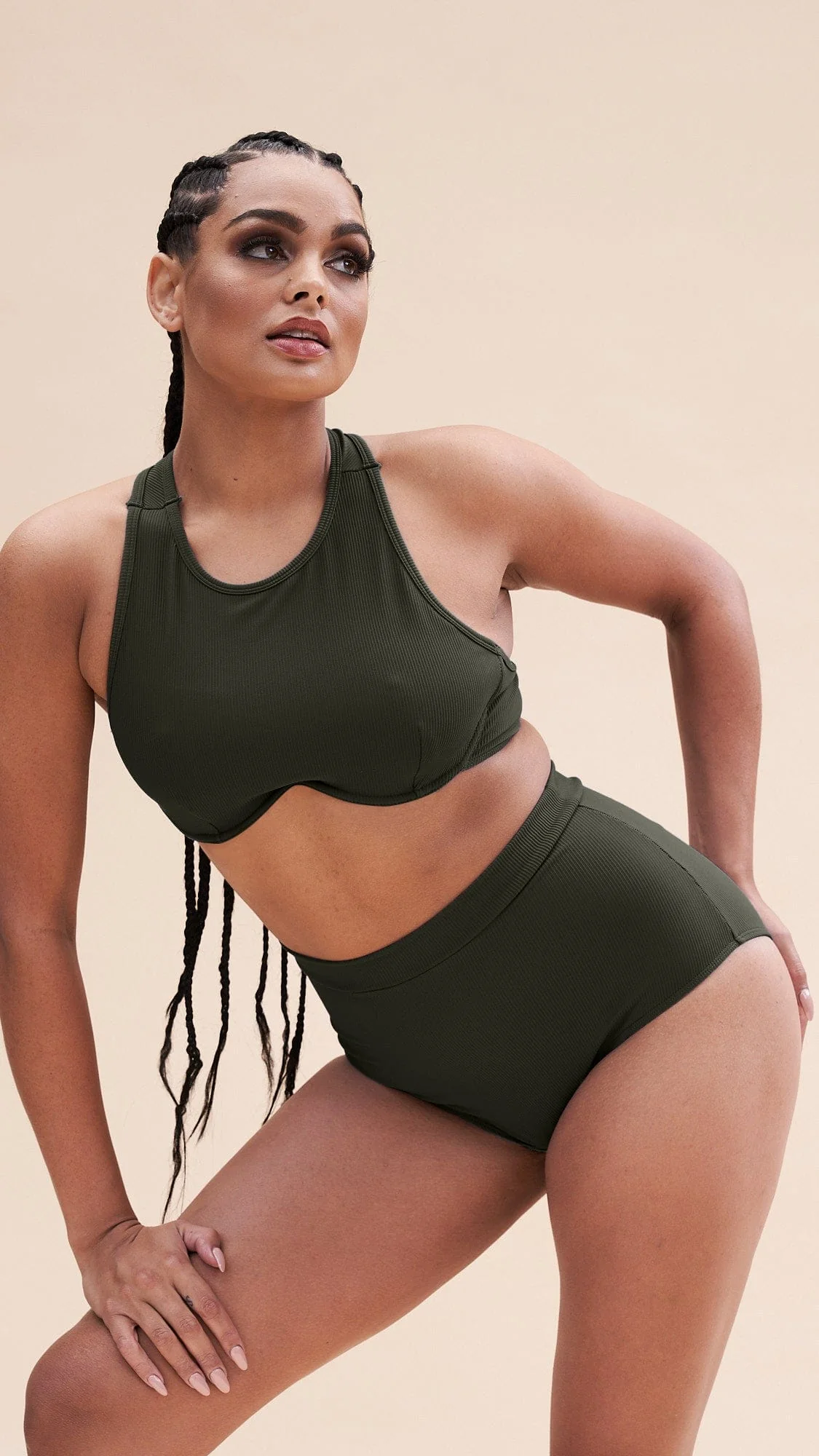 Zoey Top - Ribbed Underwire Crop Olive - Image 7